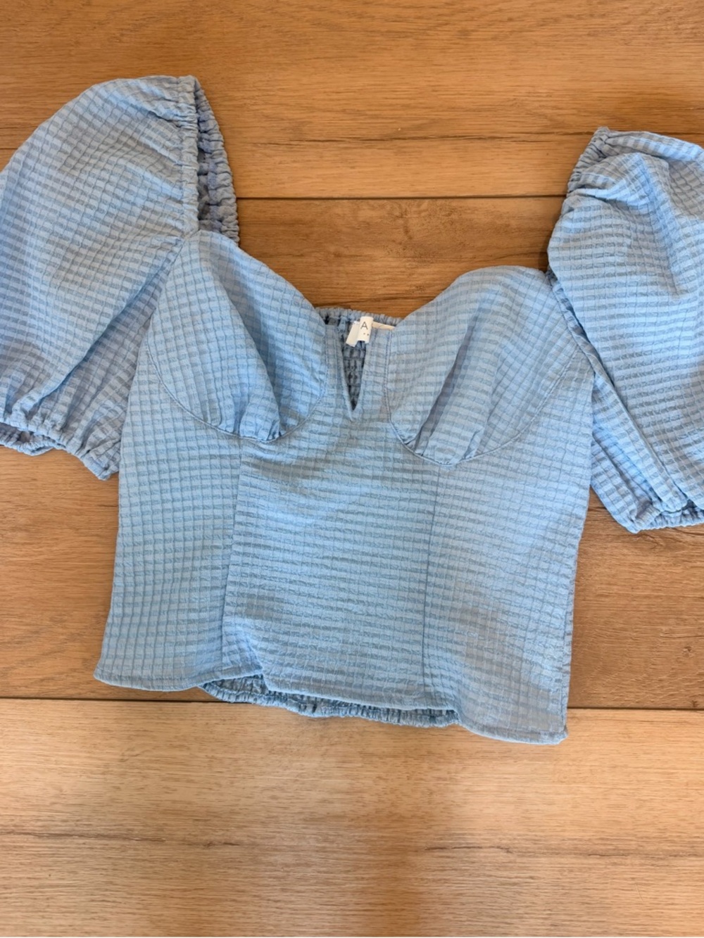 Astr Light Blue Puff Sleeve Sweetheart Crop Top